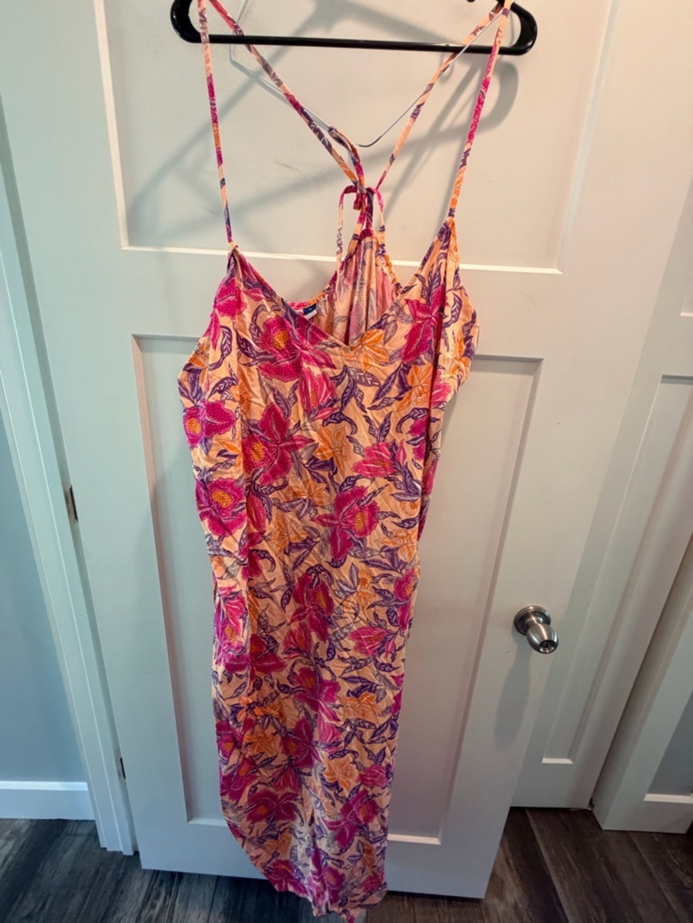 Old Navy 3X Floral Midi Dress Tie Back Strappy Peach Pink Summer Plus Size